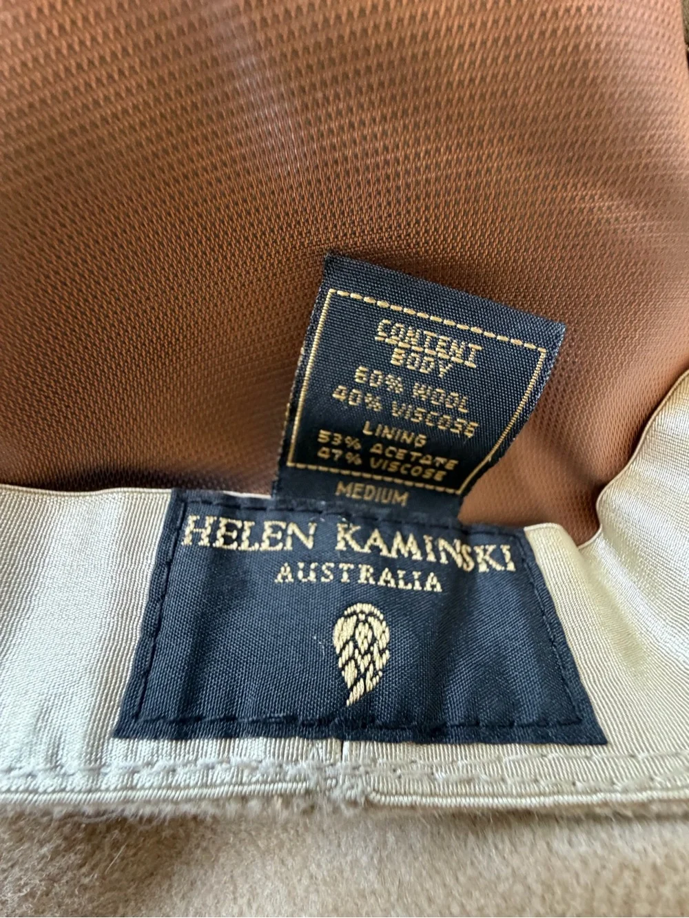 Helen Kaminski Beige Wool Blend Cap with Gold Chain Trim